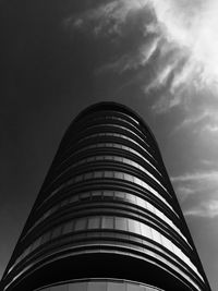 Low angle view of modern building against cloudy sky