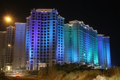 Illuminated buildings at night