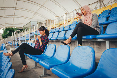 Young couple sitting on seat