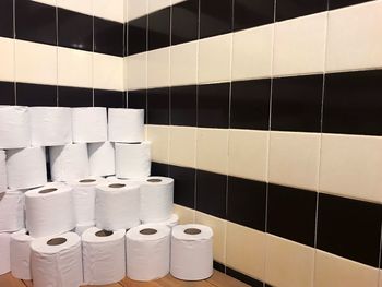 Stack of white wall in bathroom