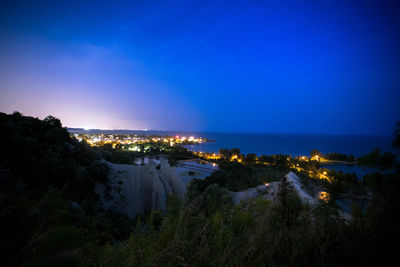 Panoramic view of sea against clear sky at night