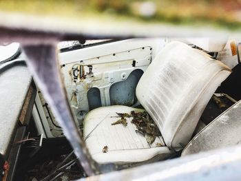 Close-up of abandoned vehicle