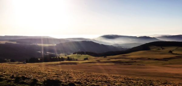 Scenic view of mountains against clear sky