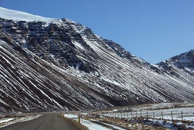 Ring road in iceland in spring with volcano mountain landscape