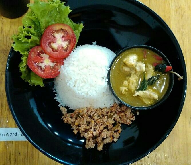 food and drink, food, freshness, indoors, ready-to-eat, healthy eating, still life, plate, bowl, table, meal, high angle view, serving size, vegetable, meat, directly above, rice - food staple, indulgence, close-up, served