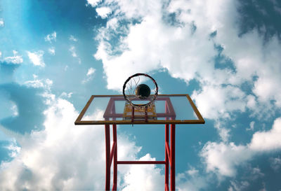 Low angle view of basketball hoop against sky