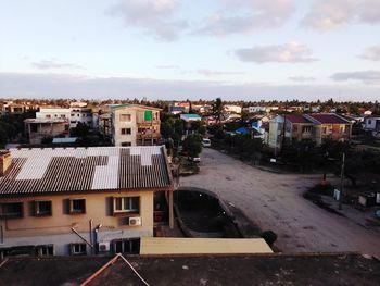 High angle view of street amidst buildings in city