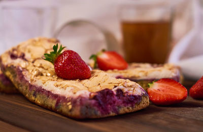 Close-up of strawberries on table