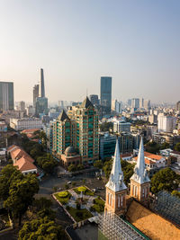High angle view of buildings in city