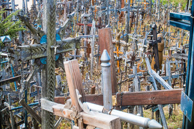 High angle view of wooden fence