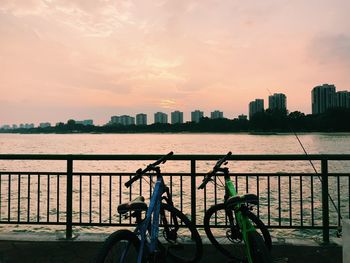 Bicycle in city at sunset