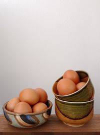 Close-up of eggs in bowl on table