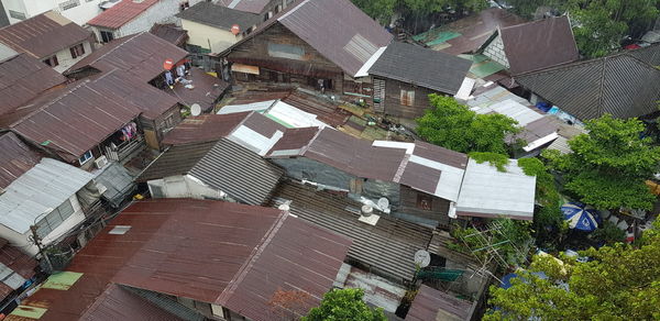 High angle view of buildings in city