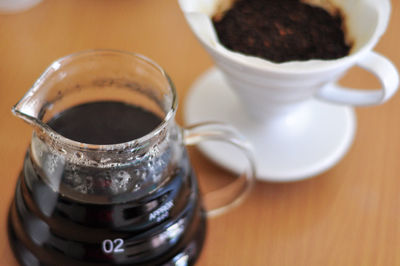 Close-up of coffee cup on table