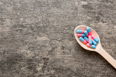 High angle view of pills on table