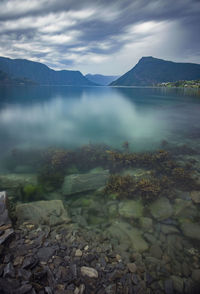 Scenic view of lake against sky