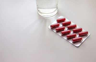 High angle view of bottles on table