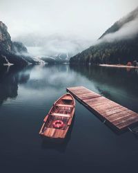 Boat in lake against sky
