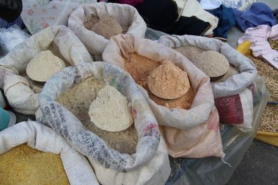 Ground spices at market stall