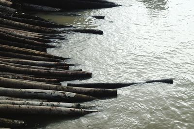 High angle view of nautical vessel on sea