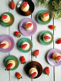 Directly above shot of multi colored candies on table