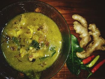 High angle view of food in bowl on table