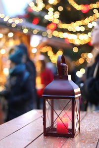 Close-up of lantern on table 