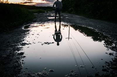 Reflection of man in water