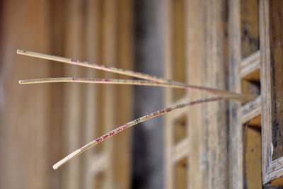 0928 incense sticks jutting from wood shelf. cave shrine-qianfo grottoes-matisi temple-zhangye-china