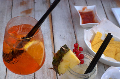 High angle view of fruits on table