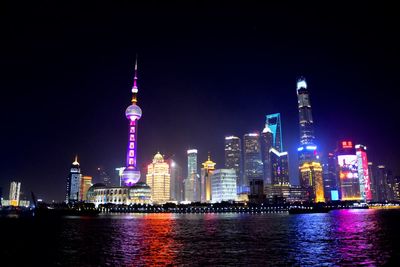 Illuminated buildings in city at night