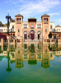 Reflection of buildings in lake