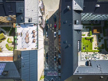 Aerial vie of courtyards surrounded by blocks of flats