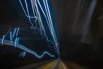 Light trails on road at night