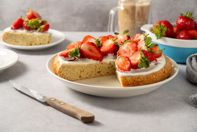 Close-up of dessert in plate on table