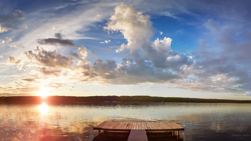 Scenic view of lake against sky during sunset