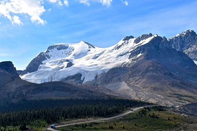 Scenic view of snowcapped mountains against sky