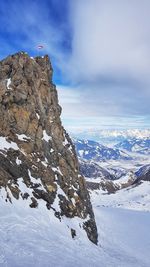 Scenic view of snowcapped mountains against sky