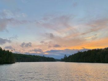 Scenic view of lake against sky during sunset