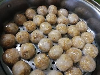 High angle view of eggs in container