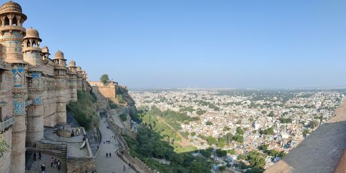 High angle view of townscape against clear sky