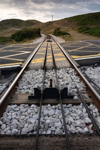 High angle view of railroad track against sky