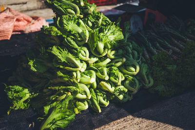 High angle view of vegetables for sale in market