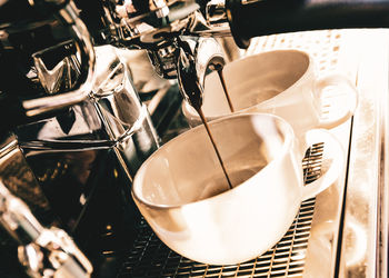 High angle view of coffee cup on table