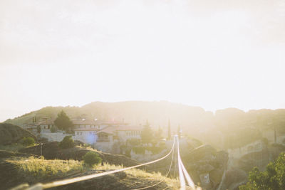 High angle view of road against clear sky