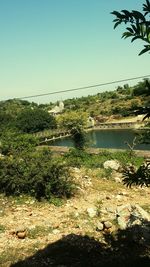 Scenic view of lake against clear sky