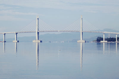 View of suspension bridge over river