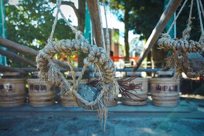 Close-up of ropes tied on rope