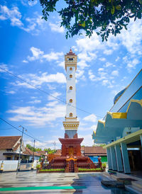 Low angle view of built structures against sky