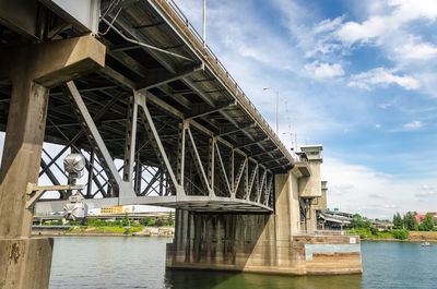 Morrison bridge over willamette river against sky